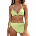 thumbnail image 2 of GEWSEY Women 3 Piece Swimsuits - Sexy Triangle Bikini Sets with Cover Up Halter String Tie Side Bathing Suits (Light Green, XS), 2 of 9