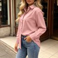 thumbnail image 5 of Tqcoqu Women's Collared Long Sleeve Solid Blouse Loose Casual Shirt with Heart Decorative Buttons, 5 of 5