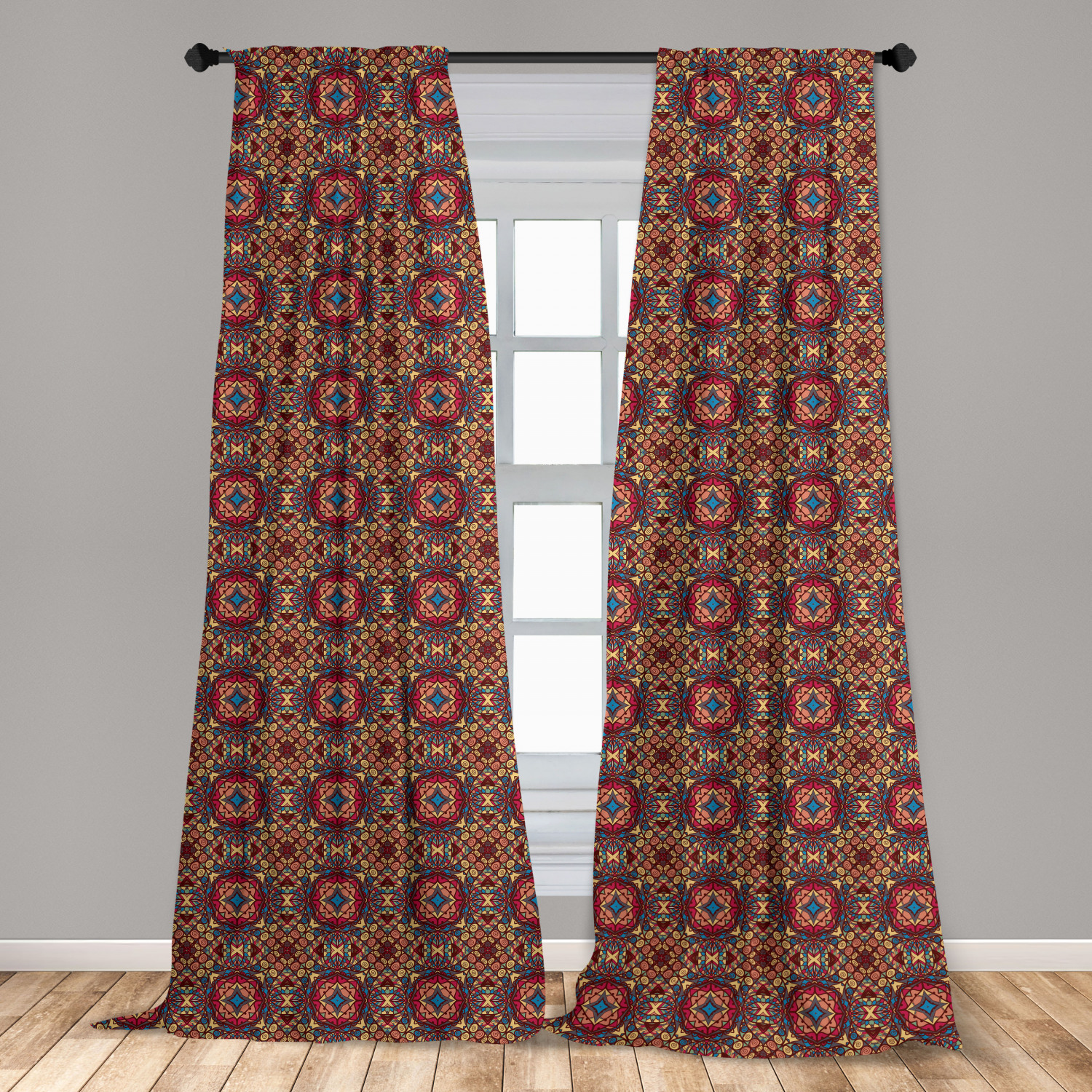 Vintage Curtains 2 Panels Set, Retro Bohemic Colorful Eastern Image ...