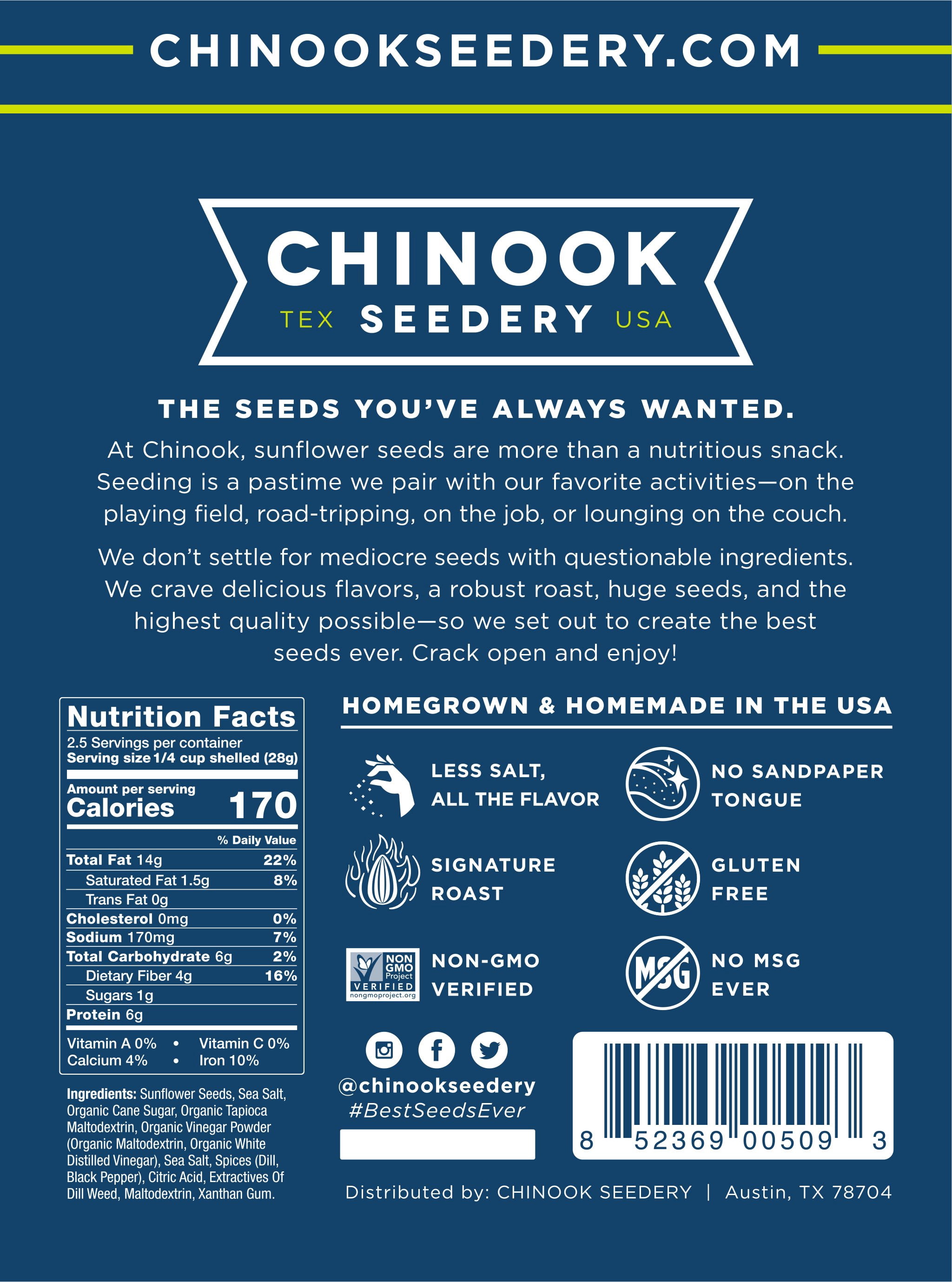 Chinook Seedery Roasted Sunflower Seeds - Dill Pickle Flavor - 4oz (12 Pack) Gluten-Free Snacks