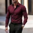 thumbnail image 2 of KXDMNE Mens Long Sleeve Button Down Shirt - Slim Fit Polyester Lapel Business Dress Shirt Casual Formal Workwear for All Year, Wine, 3XL, 2 of 4