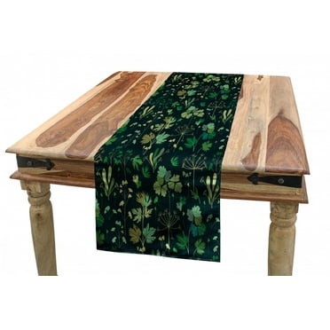 Floral Table Runner, Nocturnal Forestry Concept Wild Herbs Dandelions and Falling Leaves Victorian Motifs, Dining Room Kitchen Rectangular Runner, 3 Sizes, by Ambesonne