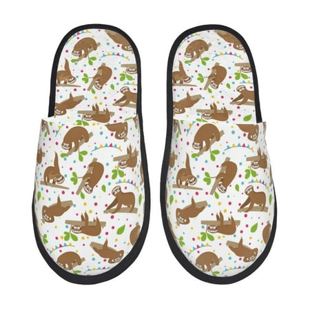 

Honeii Cute Sloth print Slippers Memory Foam House Bedroom Slippers for Women and Men Fuzzy Plush Comfy Faux Fur Lined Slide Shoes-Medium