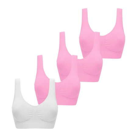 4PC Women s Solid Color Ultra Thin Large Milk Oil Soft and Comfortable Seamless Sports Bra Full Cup Gathering Bra Tank Top
