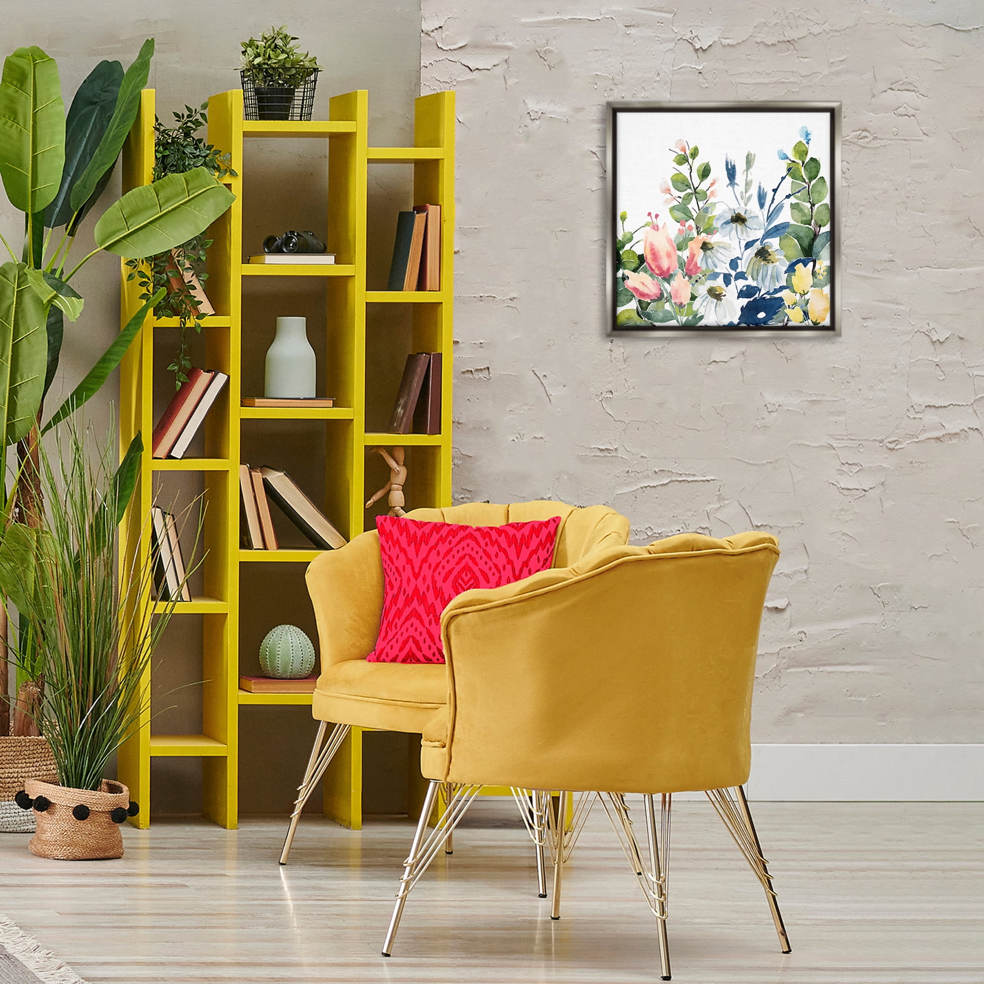 Stupell Industries Assorted Spring Blooms Plants & Flowers Painting Gray Floater Framed Canvas Art Print Wall Art, 18 x 18