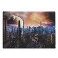 thumbnail image 1 of City Cutting Board, Futuristic Cityscape on Distant World Sci-Fi Inspired Design Planets in Sky, Decorative Tempered Glass Cutting and Serving Board, Large Size, Orange Blue Cinnamon, by Ambesonne, 1 of 1