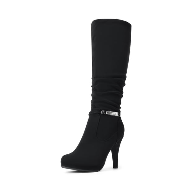 Bota DREAM PAIRS SARAH Negra con Tacón de Plataforma y Altura hasta la Rodilla Talle 7.5