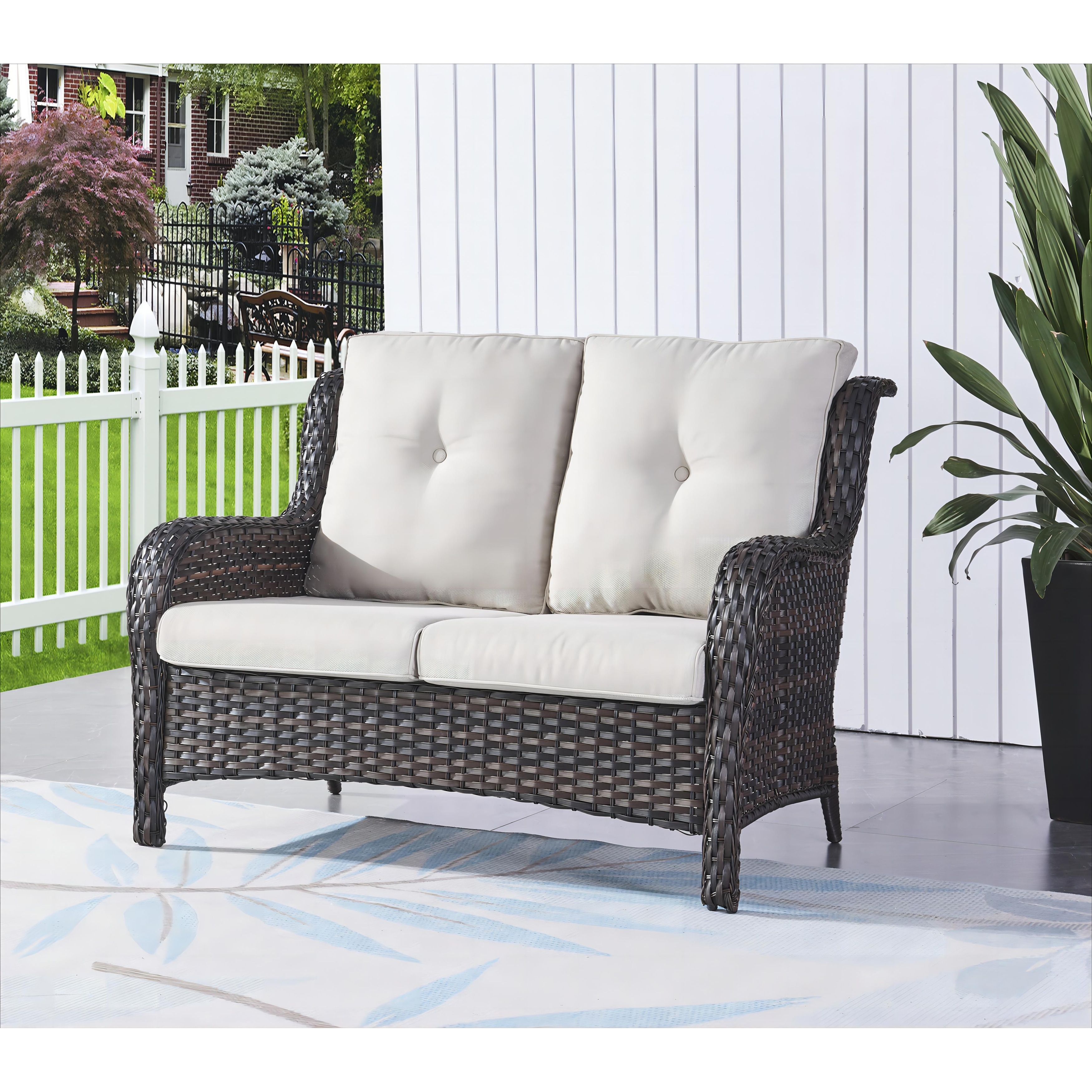 Pocassy Outdoor Patio Loveseat Sofa, Wide and Deep Seating Brown/Beige - image 3 of 5
