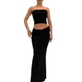 thumbnail image 3 of 2 Piece Summer Outfits for Women Strapless Solid Color Tube Tops Bandeau+ Low Waist Maxi Skirt Y2k 90s Set, 3 of 6