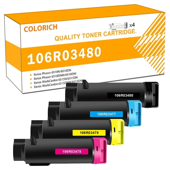 Colorich Compatible for Xerox 6510 Toner Cartridge Phaser 6510 WorkCentre 6515 6510dn 6515dn for 106R03480 106R03477 106R03478 106R03479 (Black Cyan Magenta Yellow, 4-Pack)