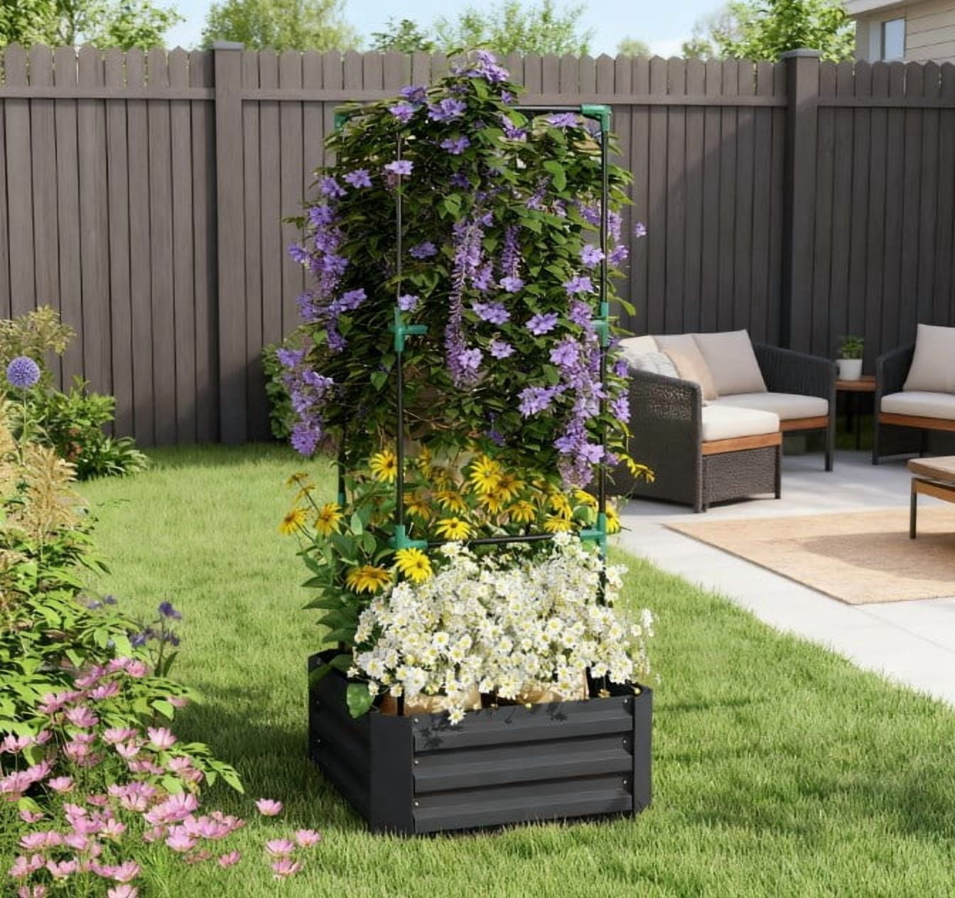 Raised Garden Bed, Galvanized Planter Box with Cage for Climbing Vines