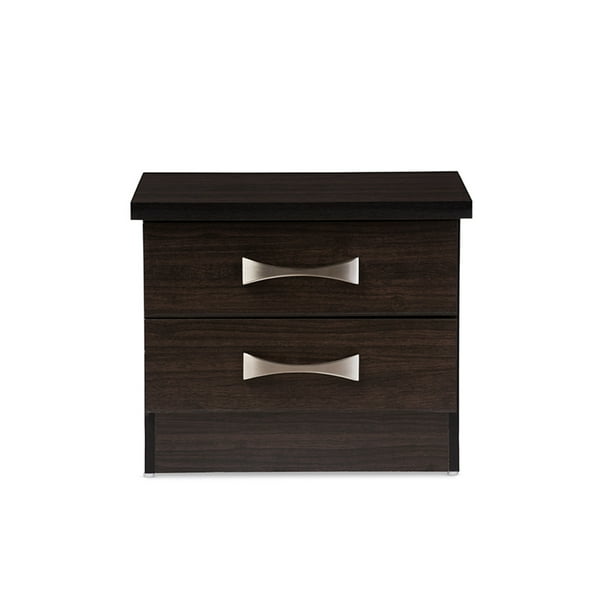 Three drawers provide ample bedside storage. baxton studio colburn modern and contemporary 2 drawer wood storage nightstand bedside table finish dark brown style chic