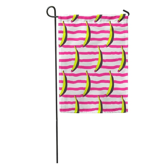 LADDKE Pink Warhol Doodle Bananas on Stripy Yellow Andy Pattern Pop Leaf Garden Flag Decorative Flag House Banner 12x18 inch