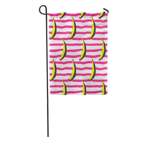 Bandana Pop - LADDKE Pink Warhol Doodle Bananas on Stripy Yellow Andy Pattern Pop Leaf Garden Flag Decorative Flag House Banner 12x18 inch