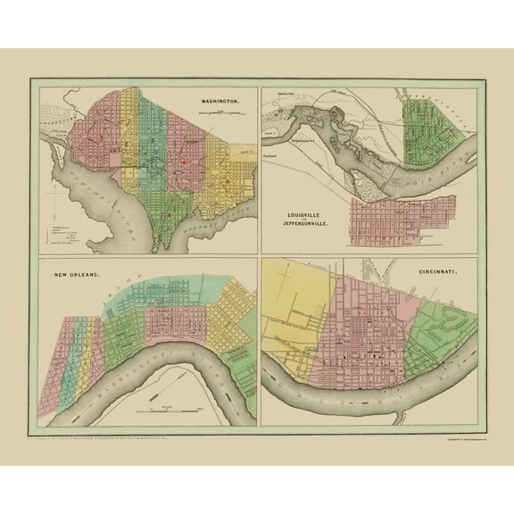 Historic City Map - Washington Louisville New Orleans Cities - Bradford 1838 - Vintage Wall Art