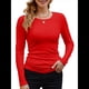 thumbnail image 1 of Camisetas Básicas Ajustadas Informales de Cuello Redondo y Larga Acanaladas para Mujer Rojo M, 1 of 6