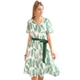 thumbnail image 1 of Vestido fluido bohemio Allegra K con estampado de hojas Verde blanco S, 1 of 6