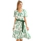 thumbnail image 1 of Vestido fluido bohemio para mujer con estampado de hojas de verano vestidos de gasa con mangas aleteo Verde blanco M, 1 of 6