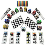 Party Favors for 12 Monster Trucks Flags Tattoos Rubber Bracelets Birthday Button Bundle