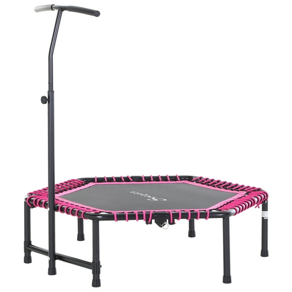 Soozier 48" Adulte Hexagonal Rebondisseur Trampoline Fitness Saut à l'Élastique Cardio Trainer Extérieur Videur Sauteur Réglable Bar Rose