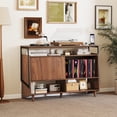 thumbnail image 4 of Record Player Stand, Mid Century Modern Turntable Stand Media Console Table, Turntable Stand with Vinyl Storage Holds up to 300+ Albums, Record Player Table for Living Room, Brown, 4 of 12