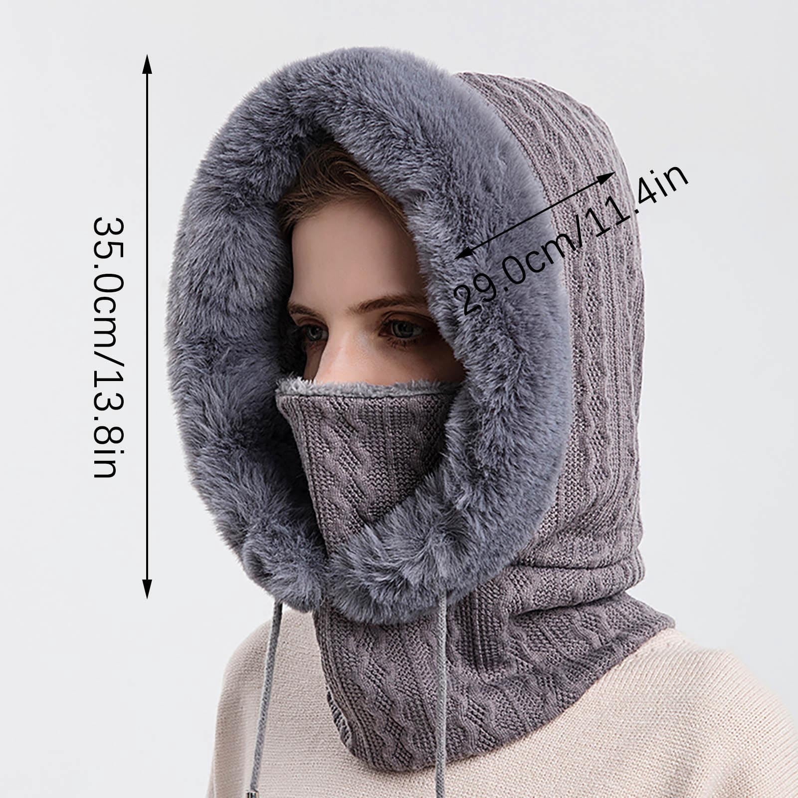 qolati Trapper Hat for Women Men with Mask Ear Flaps Knitted Windproof Winter Bomber Hats Cold Weather Warm Winter Faux Fur Hunting Balaclava Ski Hats