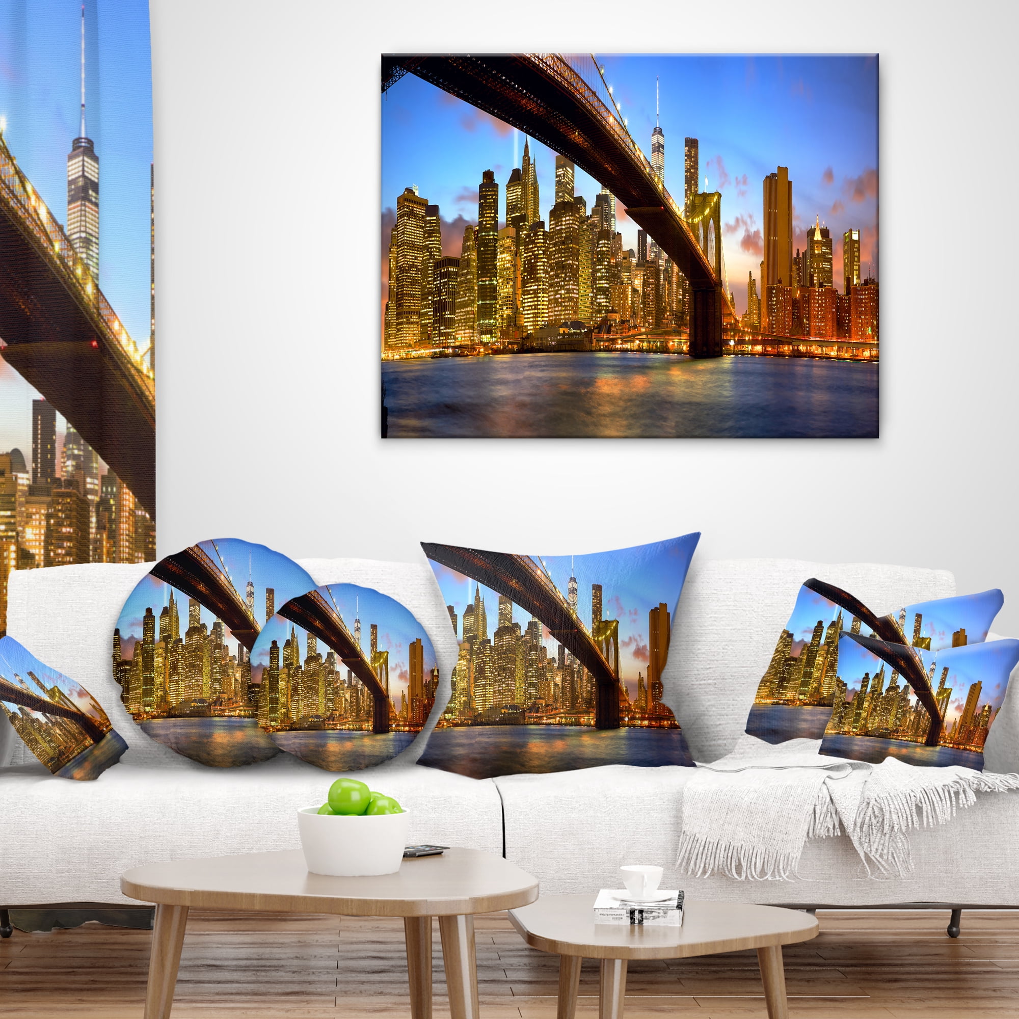 Designart Manhattan Panorama with Skyscrapers - Cityscape Throw Pillow - 18x18