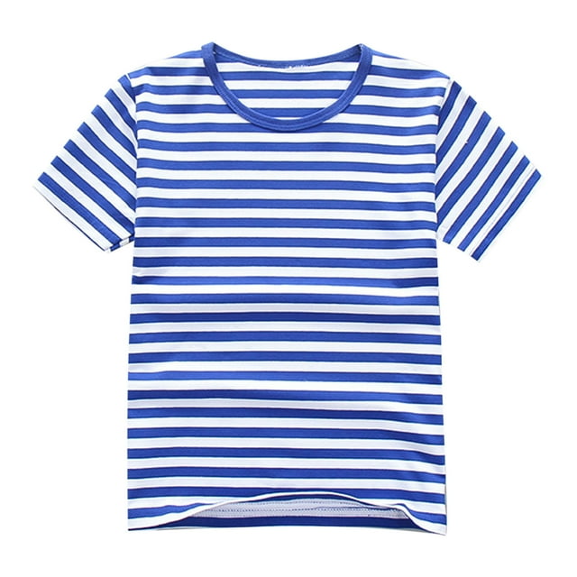 T-shirts à Manches Courtes Bleu Royal Foncé Garçon Fille pour Enfants Garçon Fille Automne Été Col Rond Graphique Sport Gym Brunch Course T-Shirt Rayé Hauts Enfant 2025 Vêtements Tendance 4 Ans