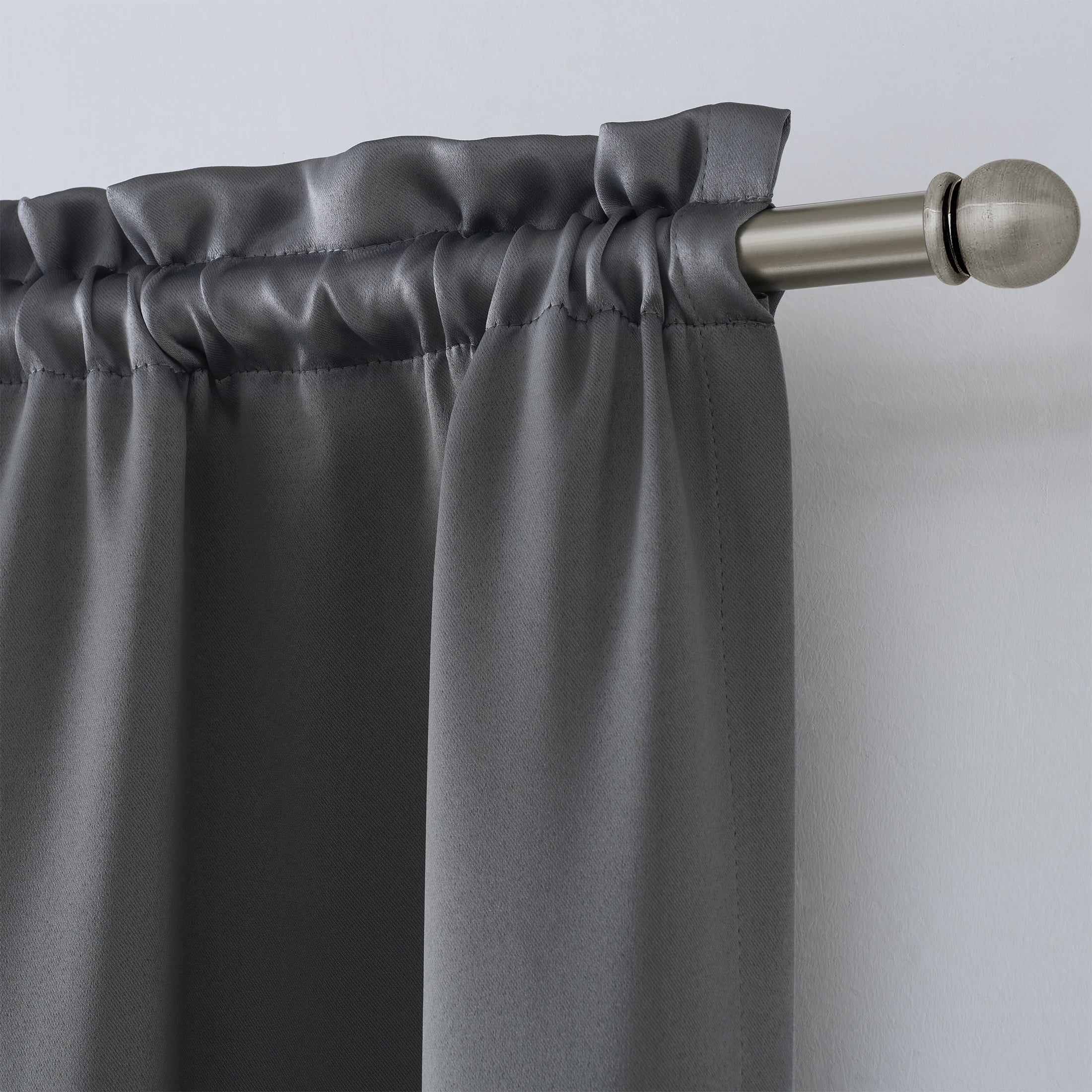 Mainstays Solid Blackout Curtain Panel Pair, Set of 2, Charcoal Gray, 30 in W x 84 in L