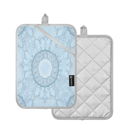 

2 Pcs Pot Holders Sets Oven Mitts Square Potholders Oven Hot Pads Heat Resistant for Kitchen Cooking Baking 7 x9.8 A Light Blue Pattern