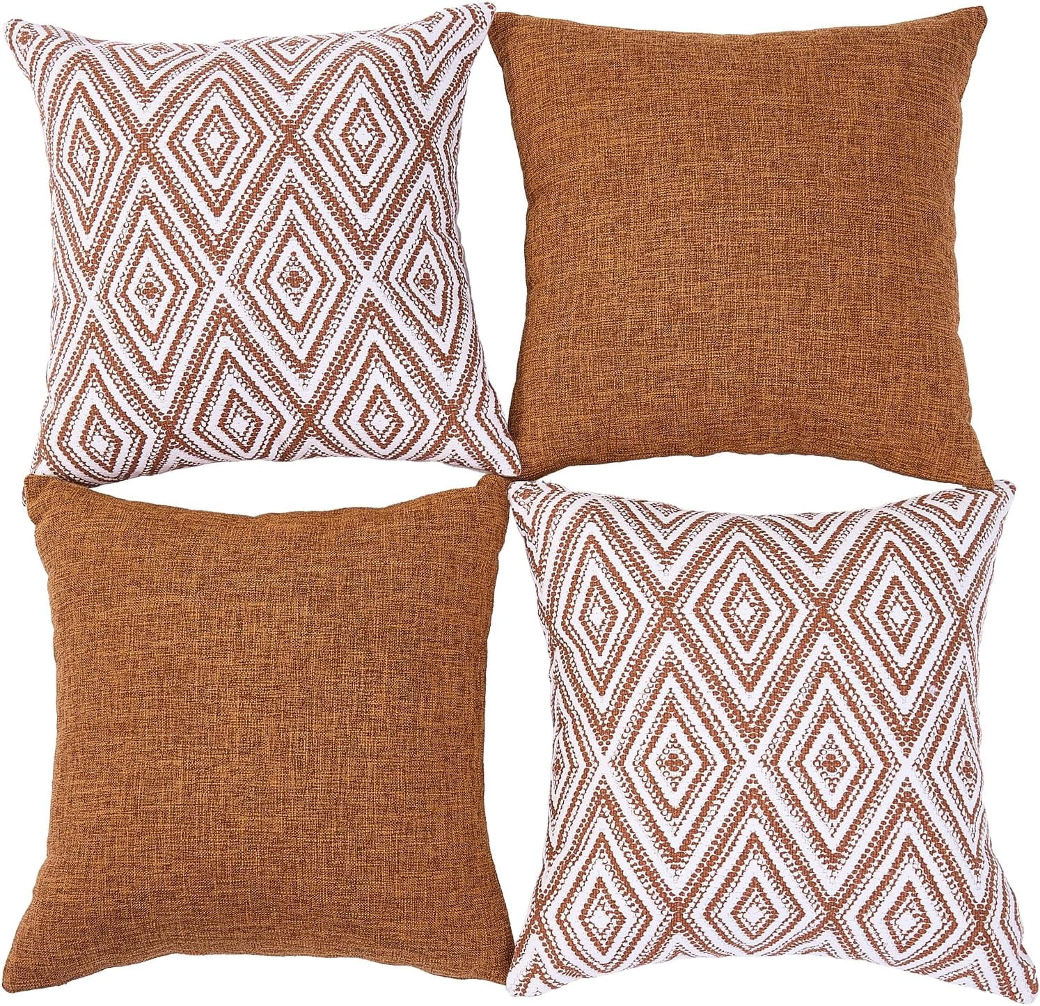 SUSIELADY Throw Pillow Covers Set of 4, 20"x20" Linen Decorative Square Couch Sofa Cushions, Accent Home Decor, Living Room, Bedroom, Chair, Golden Brown
