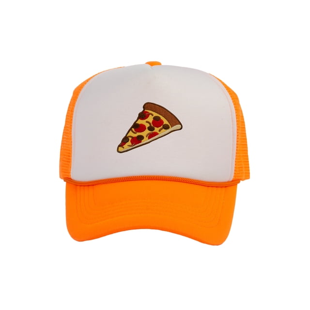 Adult Men's Pepperoni Pizza Slice Rope Foam Trucker Hat, White/Neon Orange