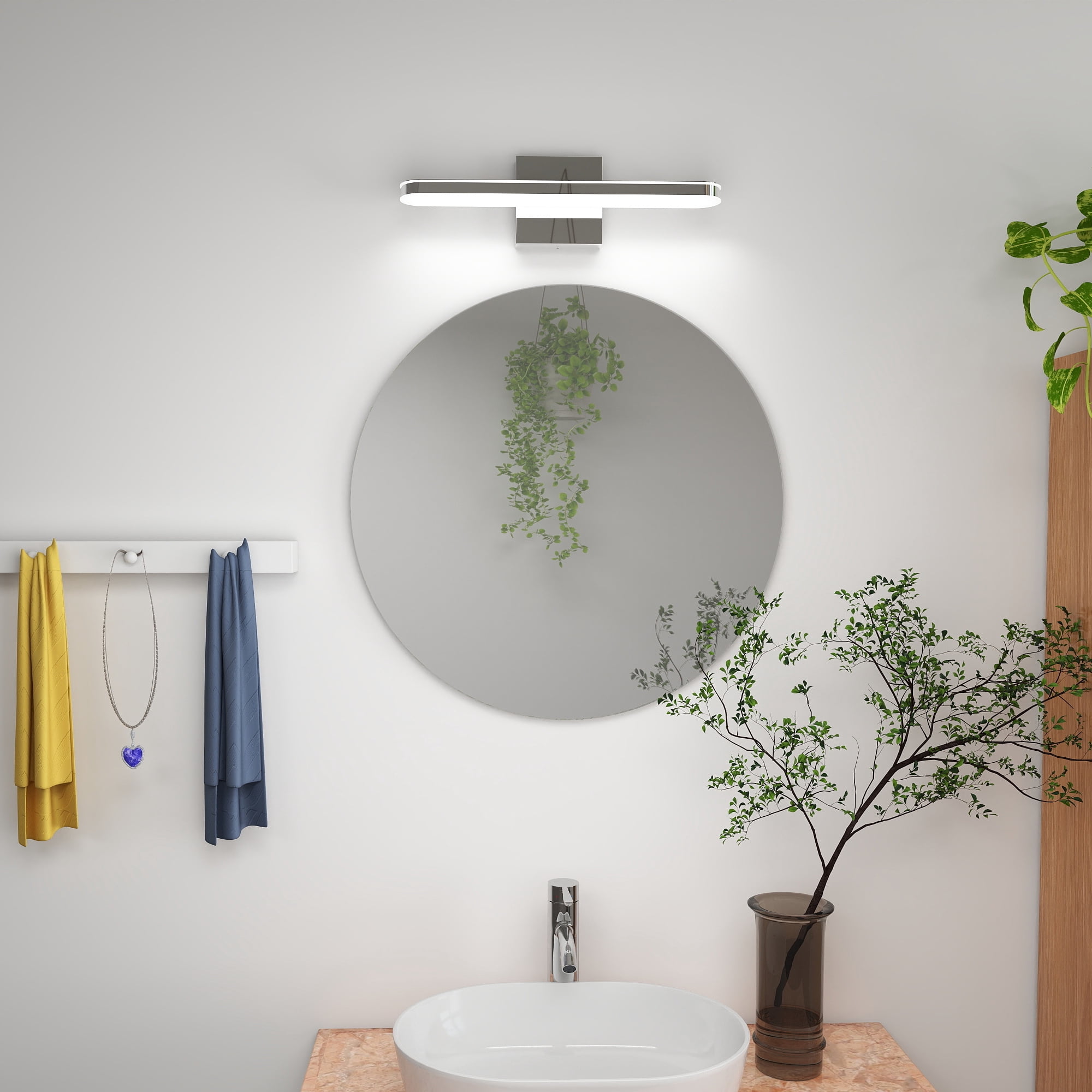 17.7 Inch 8W IP44 Chrome LED Bathroom Vanity Light Lamp Over Mirror Lighting Fixture Indoor Wall Sconce Modern Natural White 6000K