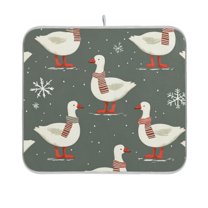 Yayeee Dish Drying Mat for Kitchen Counter 16"x18" Microfiber Absorbent Pad, Winter Goose