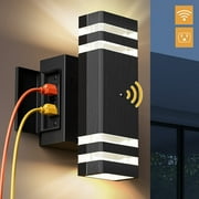 NookNova LED Black Outdoor Light with GFCI Outlet, Dusk to Dawn Waterproof Porch Light, Up and Down Outside Front Door Exterior Wall Sconce Lantern Light Fixture for House Doorway Porch Garage Patio