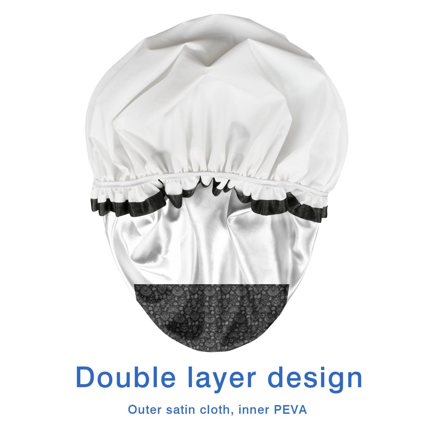 Shower Caps,Black White Cat Moon Butterfly Pattern Waterproof Shower Cap for Women 4 Pieces,Double Reusable Hair Cover for Shower PEVA Elastic Stretch Hem