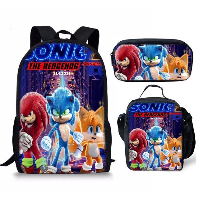 NS4 Sonic The Hedgehog 2 Mochila Para Estudiantes Bolsa De Comida Para Niños Estuche De Lápices Conjuntos De Tres Piezas SN4