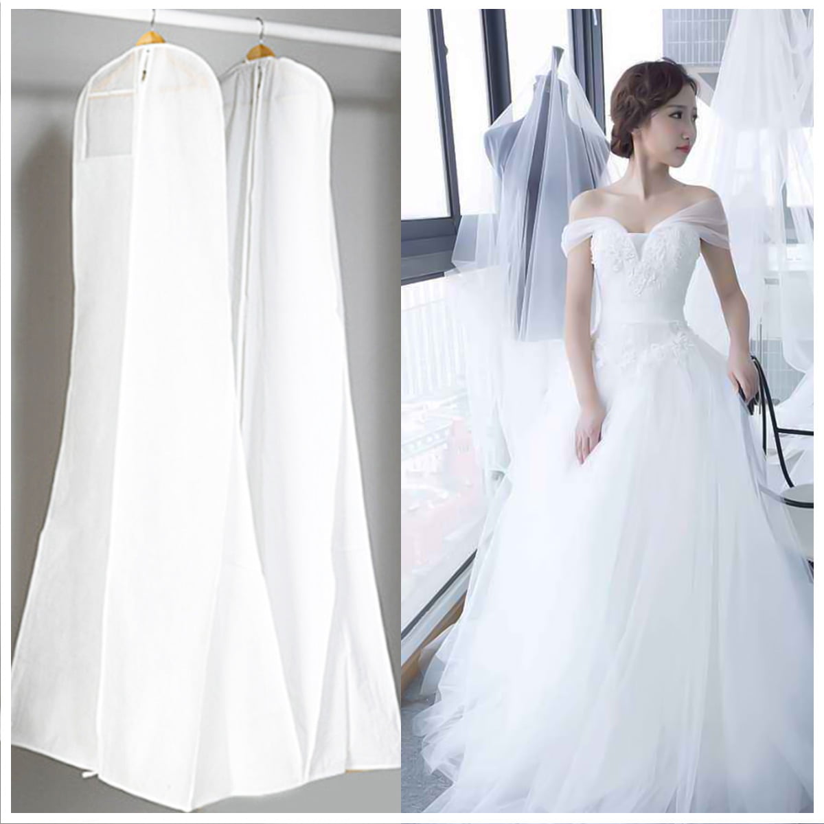 8'' Wedding Dress Storage Dustproof Breathable Prom Ball Gown Clothes Zip  Bag Cover White For Closet dress Bridal Gown Garment