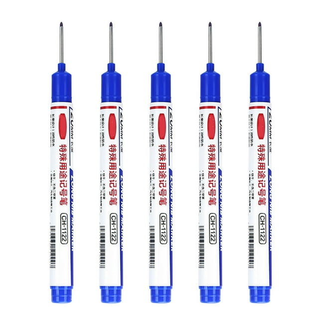 5PCS Long Head Deep Hole Marker Pens 20mm Deep Reach Markers Long Nose Marker Construction Markers Marking Tool Markers Carpenter Ink Marker Pens Metal Marking Pen 8ml Left Handed Products Retractor