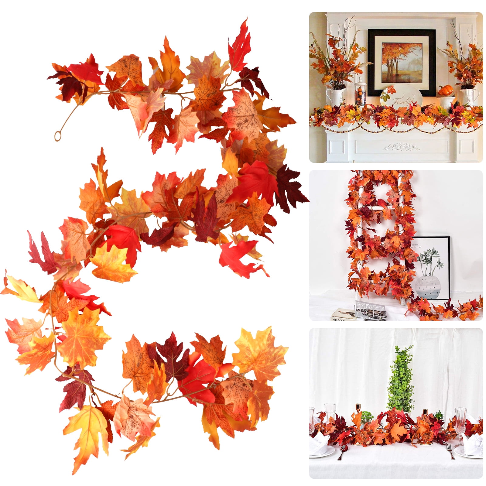 Artificial Fall Maple Leaves, EEEkit 2pcs 5.9ft Hanging Maple Leaves Artificial Autumn Foliage Garland Plant, Hanging Fake Plants, for Wedding Backdrop Arch Wall Jungle Party Outdoor Decor