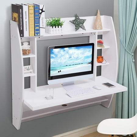 Yescom Wall Mounted Floating Computer Desk With Storage