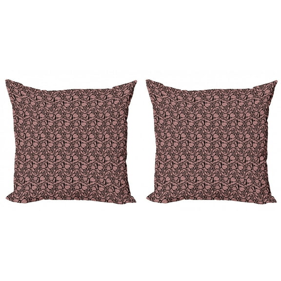 Ambesonne Damask Throw Pillow Cover 2 Pack, Flower Vintage Ornament Art, 24", Pale Rose Charcoal Grey