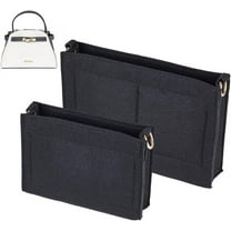 2 Sizes Felt Handbag Organizer Insert Felt Purse Insert Organizer Tote Shaper Toiletry Pouch Insert with D Rings Purse Conversion Multiple Compartments Women Clutch Liner Bag in Bag Black DIY
