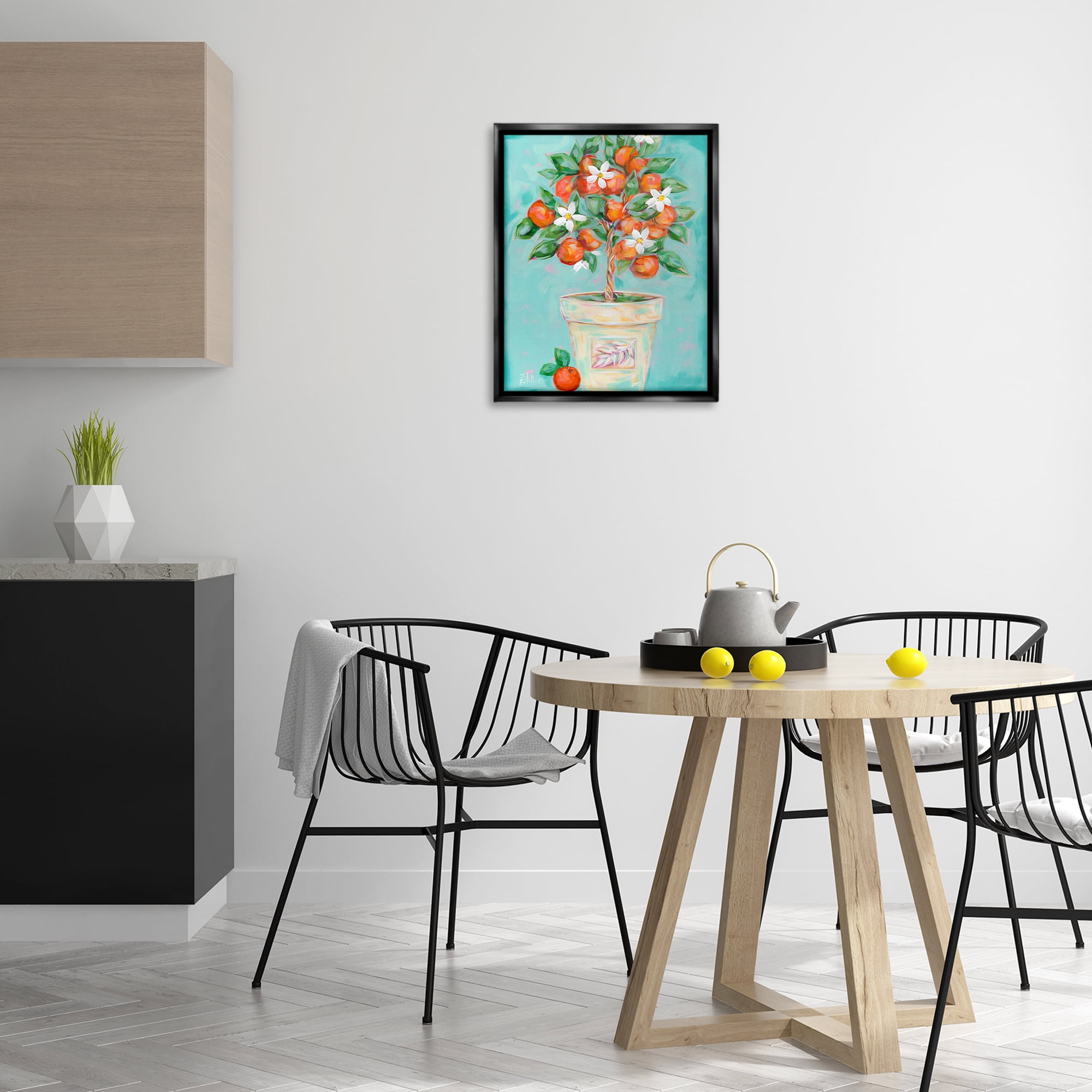 Stupell Industries Orange Blossom Clay Pot Food & Beverage Painting Black Floater Framed Art Print Wall Art, 17 x 21
