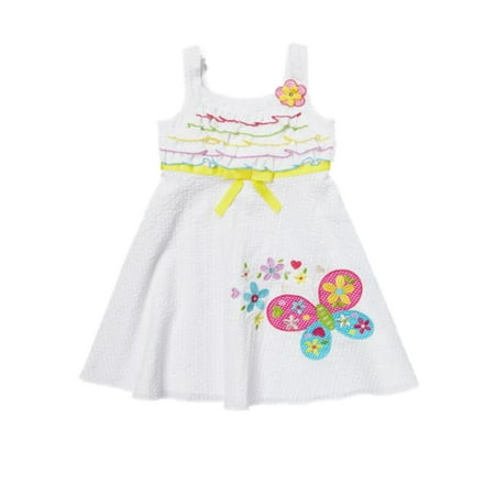 Girls White Butterfly Sundress Ruffled Sleeveless Colorful Summer Dress 12M