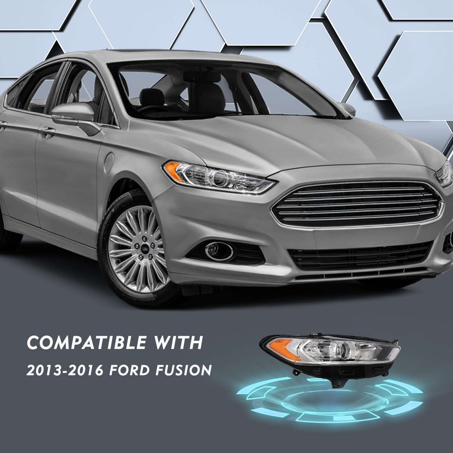 For 2013 2014 2015 2016 Ford Fusion Halogen Passenger Right Headlight Lamp