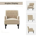 thumbnail image 4 of Upholstered Club Armchair Velvet Lounge Accent Chair Single Sofa Button Nailhead Wooden Legs Living Room Bedroom Tan, 4 of 6