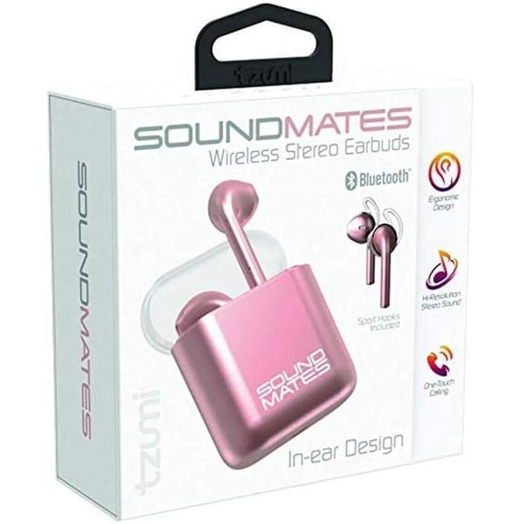 Tzumi 6290RG Sound Mates Earbuds with Wireless Charging, Rose Gold