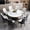 ND6360-59"-B, variant on Montary 59" Modern Round Dining Table for 6-8 Seat, Artificial Marble Dining Room Table with Lazy Susan, 3 Gold Circles Stainless Steel Base, Sintered Stone Top Dining Table (Only Table)