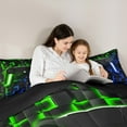 thumbnail image 4 of Manfei Neon Gamepad Bedding Comforter Set 7 Pieces,Modern Geometric Plaid Full Bedding Set,Green Blue Ombre Fitted Sheet Flat Sheet For Boys Kids,Super Cozy Bedroom Decor Reversible, 4 of 7